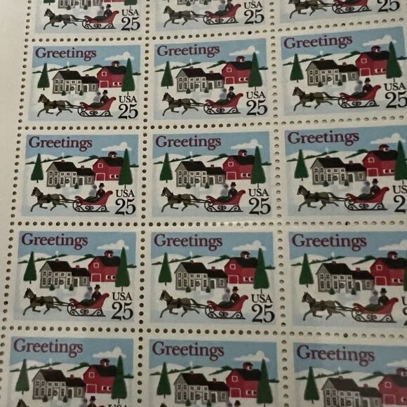 MNH Scott #2400 Season Greetings Sleigh Ride 25 Cent Stamp Sheet of 50 Stamps - Picture 1 of 2